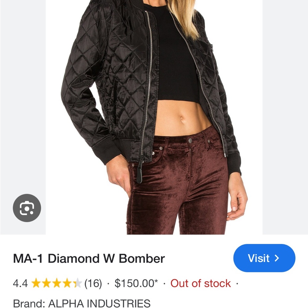 Alpha Industries Black MA-1 Diamond W Bomber Jacket